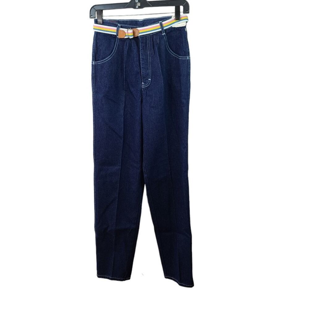 Brittania Pentimento Dark Wash Denim Hi Rise Vintage Blue Jeans Pants Belt NEW 9